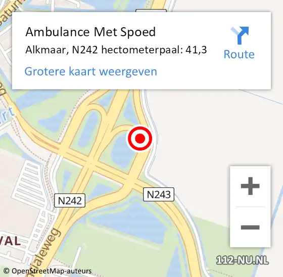 Locatie op kaart van de 112 melding: Ambulance Met Spoed Naar Alkmaar, N242 hectometerpaal: 41,3 op 9 november 2022 19:00