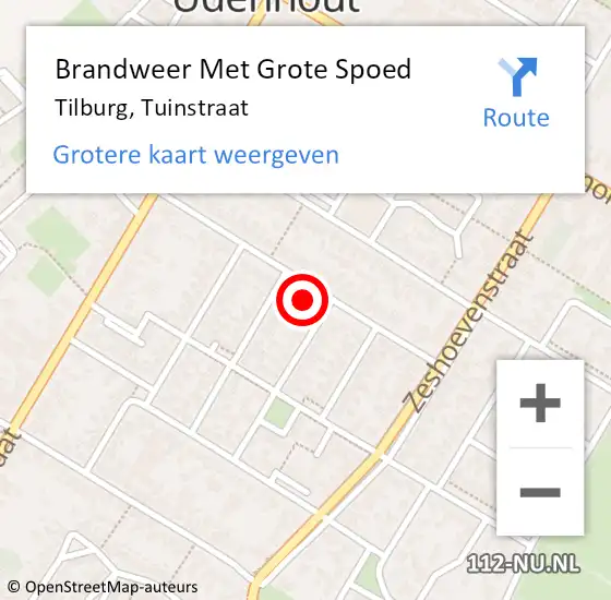 Locatie op kaart van de 112 melding: Brandweer Met Grote Spoed Naar Tilburg, Tuinstraat op 9 november 2022 19:06