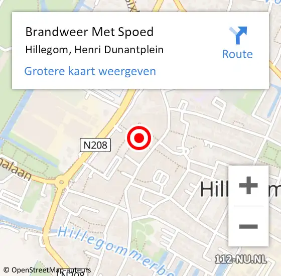 Locatie op kaart van de 112 melding: Brandweer Met Spoed Naar Hillegom, Henri Dunantplein op 9 november 2022 19:09