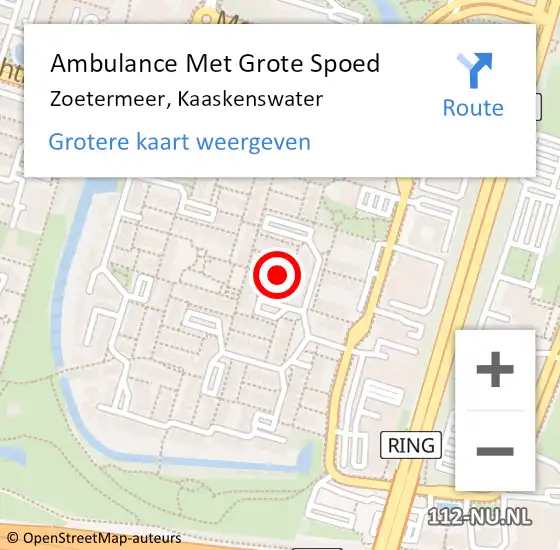 Locatie op kaart van de 112 melding: Ambulance Met Grote Spoed Naar Zoetermeer, Kaaskenswater op 9 november 2022 19:14