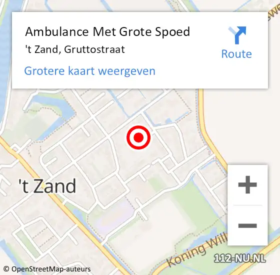 Locatie op kaart van de 112 melding: Ambulance Met Grote Spoed Naar 't Zand, Gruttostraat op 9 november 2022 19:27