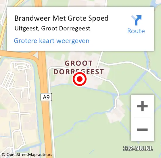 Locatie op kaart van de 112 melding: Brandweer Met Grote Spoed Naar Uitgeest, Groot Dorregeest op 9 november 2022 19:58