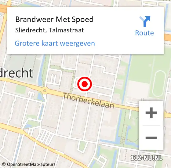 Locatie op kaart van de 112 melding: Brandweer Met Spoed Naar Sliedrecht, Talmastraat op 9 november 2022 20:03