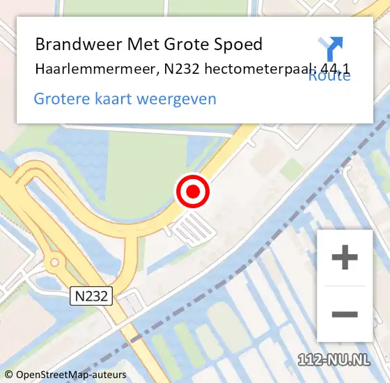 Locatie op kaart van de 112 melding: Brandweer Met Grote Spoed Naar Haarlemmermeer, N232 hectometerpaal: 44,1 op 9 november 2022 20:10