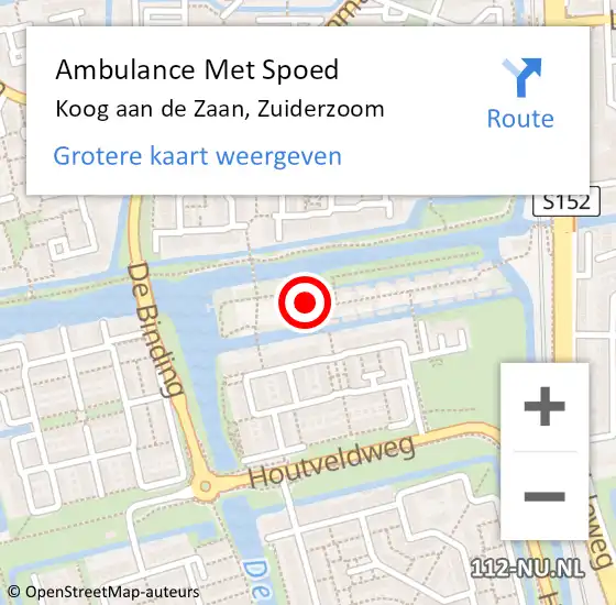 Locatie op kaart van de 112 melding: Ambulance Met Spoed Naar Koog aan de Zaan, Zuiderzoom op 9 november 2022 20:11