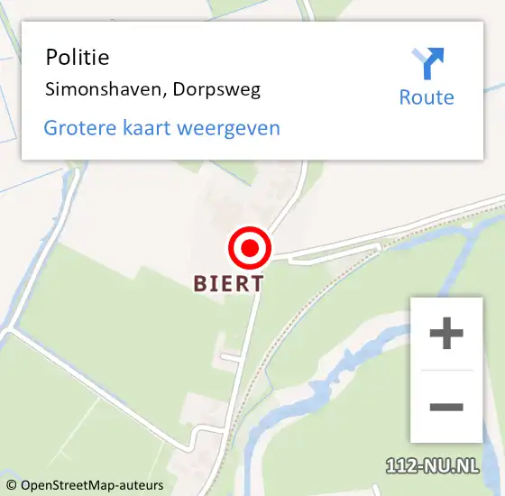 Locatie op kaart van de 112 melding: Politie Simonshaven, Dorpsweg op 9 november 2022 20:14