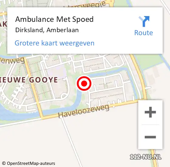 Locatie op kaart van de 112 melding: Ambulance Met Spoed Naar Dirksland, Amberlaan op 9 november 2022 20:21
