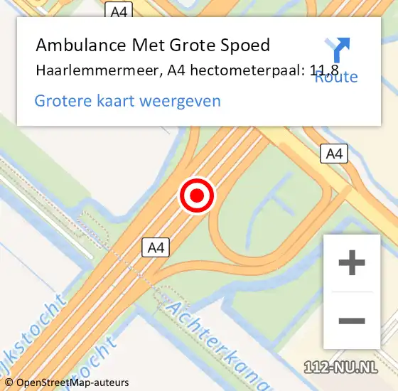 Locatie op kaart van de 112 melding: Ambulance Met Grote Spoed Naar Haarlemmermeer, A4 hectometerpaal: 11,8 op 9 november 2022 21:00