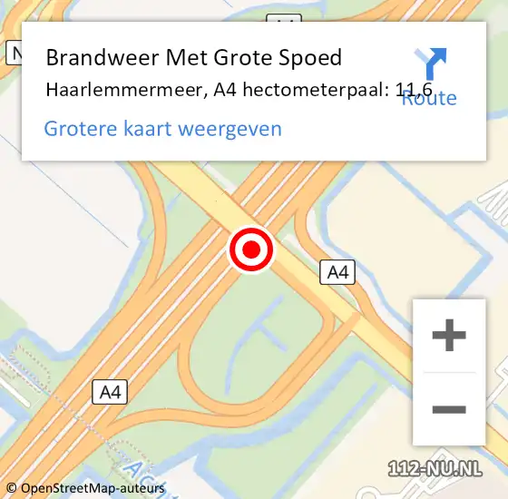 Locatie op kaart van de 112 melding: Brandweer Met Grote Spoed Naar Haarlemmermeer, A4 hectometerpaal: 11,6 op 9 november 2022 21:00
