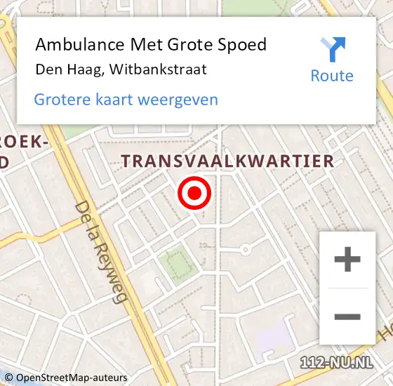 Locatie op kaart van de 112 melding: Ambulance Met Grote Spoed Naar Den Haag, Witbankstraat op 9 november 2022 21:01