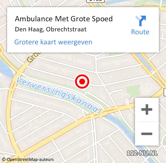Locatie op kaart van de 112 melding: Ambulance Met Grote Spoed Naar Den Haag, Obrechtstraat op 9 november 2022 21:02