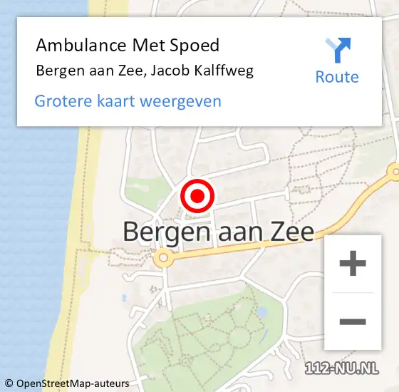 Locatie op kaart van de 112 melding: Ambulance Met Spoed Naar Bergen aan Zee, Jacob Kalffweg op 9 november 2022 21:08