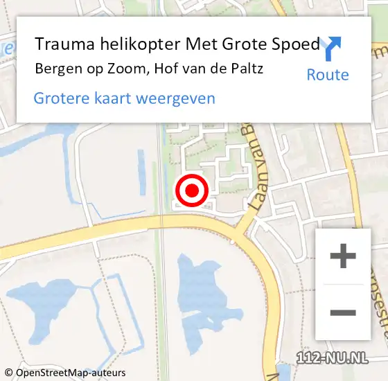 Locatie op kaart van de 112 melding: Trauma helikopter Met Grote Spoed Naar Bergen op Zoom, Hof van de Paltz op 9 november 2022 21:33