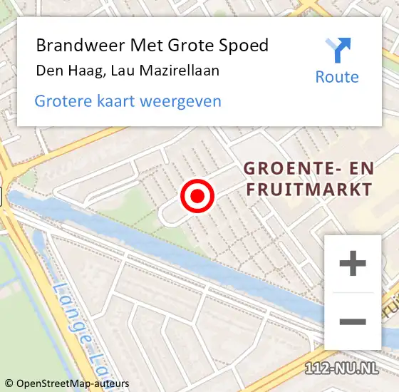 Locatie op kaart van de 112 melding: Brandweer Met Grote Spoed Naar Den Haag, Lau Mazirellaan op 9 november 2022 21:34