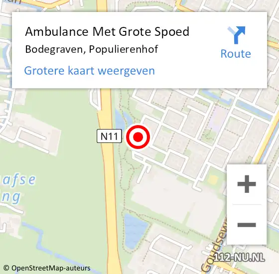 Locatie op kaart van de 112 melding: Ambulance Met Grote Spoed Naar Bodegraven, Populierenhof op 9 november 2022 22:01