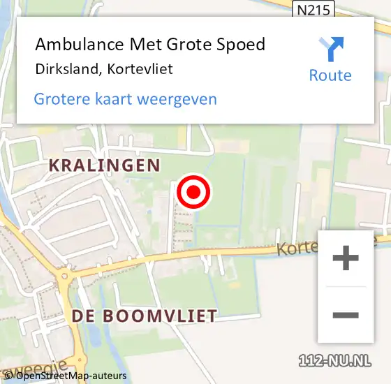 Locatie op kaart van de 112 melding: Ambulance Met Grote Spoed Naar Dirksland, Kortevliet op 9 november 2022 22:34