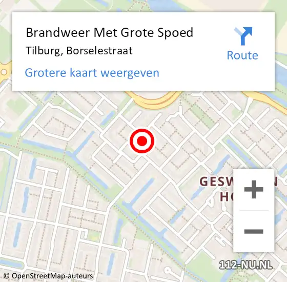 Locatie op kaart van de 112 melding: Brandweer Met Grote Spoed Naar Tilburg, Borselestraat op 9 november 2022 22:51