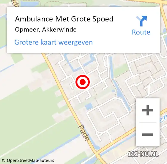 Locatie op kaart van de 112 melding: Ambulance Met Grote Spoed Naar Opmeer, Akkerwinde op 9 november 2022 22:56