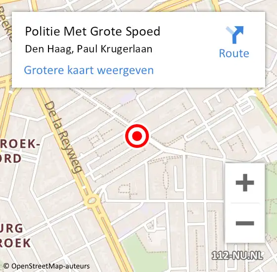 Locatie op kaart van de 112 melding: Politie Met Grote Spoed Naar Den Haag, Paul Krugerlaan op 9 november 2022 23:15