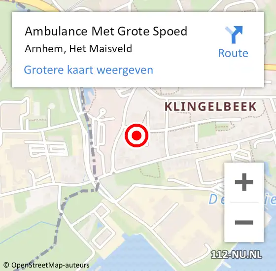 Locatie op kaart van de 112 melding: Ambulance Met Grote Spoed Naar Arnhem, Het Maisveld op 9 november 2022 23:57