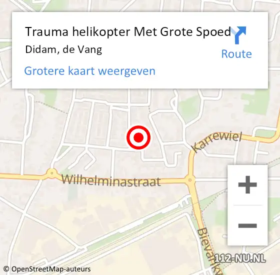 Locatie op kaart van de 112 melding: Trauma helikopter Met Grote Spoed Naar Didam, de Vang op 10 november 2022 00:34