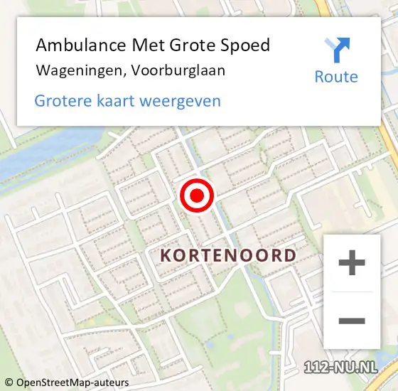 Locatie op kaart van de 112 melding: Ambulance Met Grote Spoed Naar Wageningen, Voorburglaan op 10 november 2022 02:11