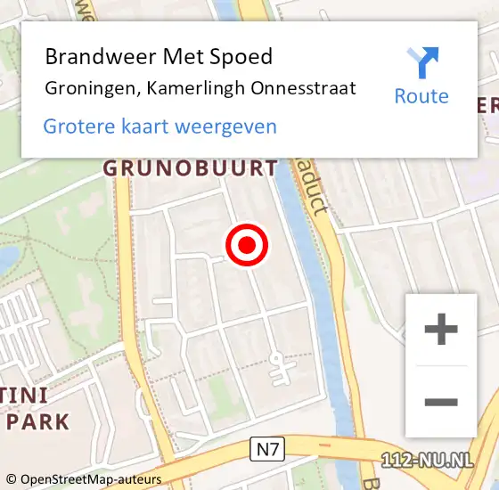 Locatie op kaart van de 112 melding: Brandweer Met Spoed Naar Groningen, Kamerlingh Onnesstraat op 10 november 2022 02:37