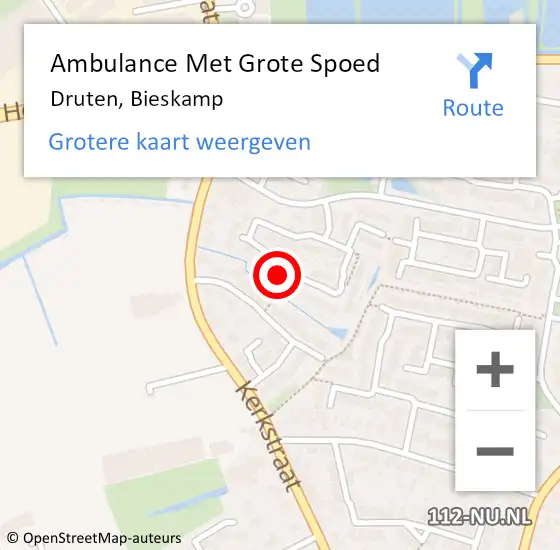 Locatie op kaart van de 112 melding: Ambulance Met Grote Spoed Naar Druten, Bieskamp op 10 november 2022 05:39