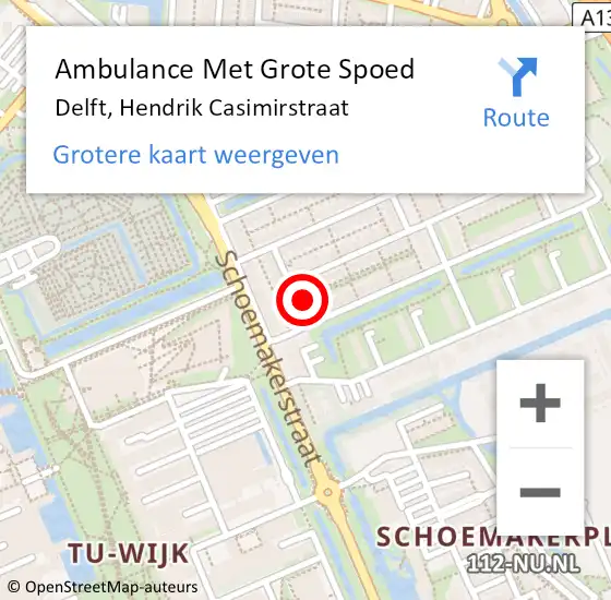 Locatie op kaart van de 112 melding: Ambulance Met Grote Spoed Naar Delft, Hendrik Casimirstraat op 10 november 2022 06:11
