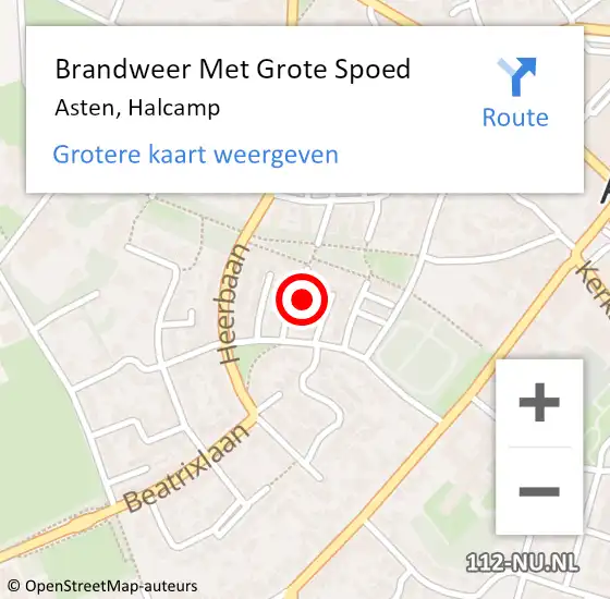 Locatie op kaart van de 112 melding: Brandweer Met Grote Spoed Naar Asten, Halcamp op 10 november 2022 06:22