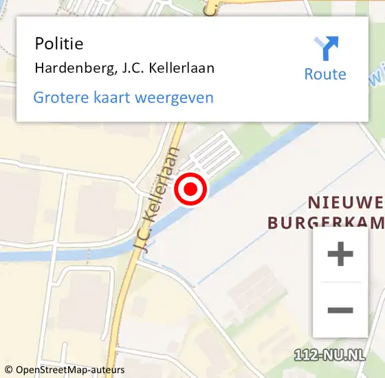 Locatie op kaart van de 112 melding: Politie Hardenberg, J.C. Kellerlaan op 10 november 2022 07:01