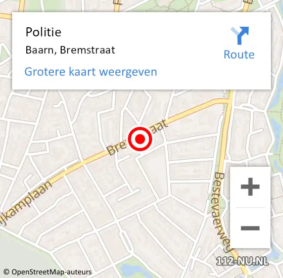 Locatie op kaart van de 112 melding: Politie Baarn, Bremstraat op 10 november 2022 07:35