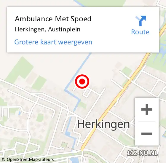 Locatie op kaart van de 112 melding: Ambulance Met Spoed Naar Herkingen, Austinplein op 10 november 2022 07:38