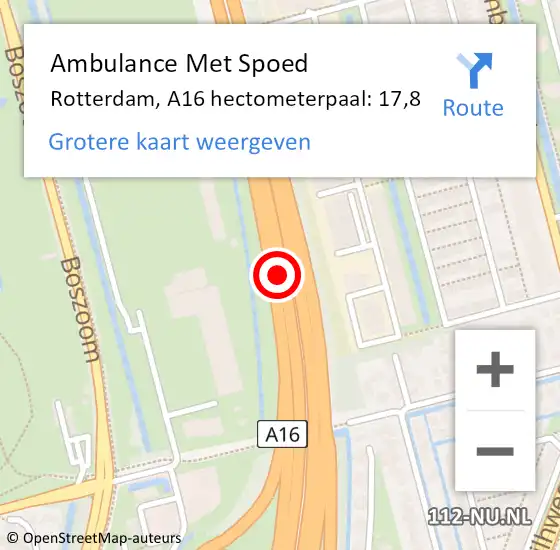 Locatie op kaart van de 112 melding: Ambulance Met Spoed Naar Rotterdam, A16 hectometerpaal: 17,8 op 10 november 2022 08:02
