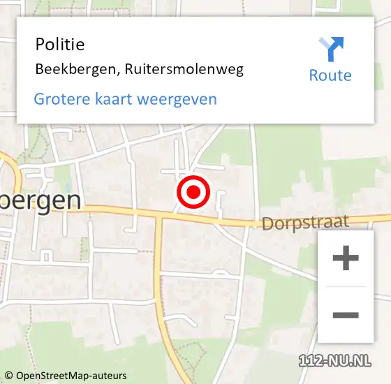 Locatie op kaart van de 112 melding: Politie Beekbergen, Ruitersmolenweg op 10 november 2022 08:03