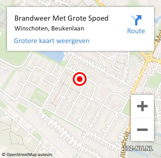 Locatie op kaart van de 112 melding: Brandweer Met Grote Spoed Naar Winschoten, Beukenlaan op 10 november 2022 08:11