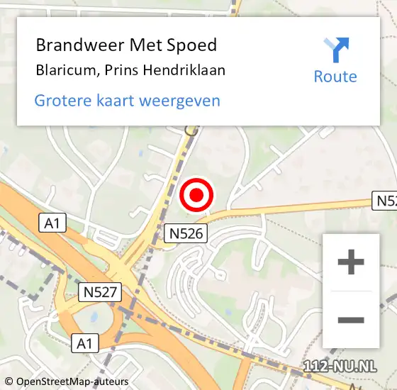 Locatie op kaart van de 112 melding: Brandweer Met Spoed Naar Blaricum, Prins Hendriklaan op 10 november 2022 08:22