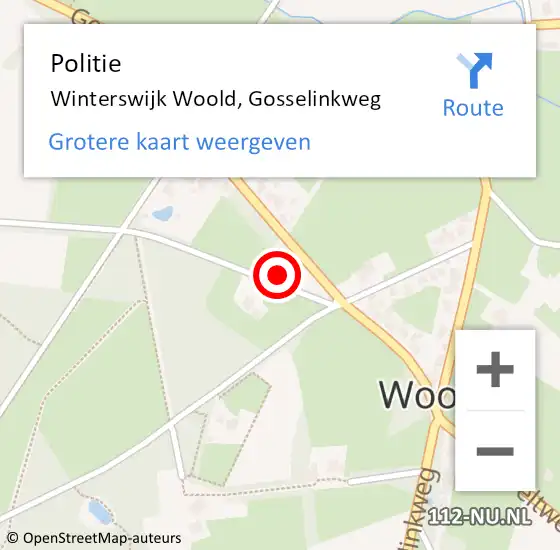 Locatie op kaart van de 112 melding: Politie Winterswijk Woold, Gosselinkweg op 10 november 2022 08:34