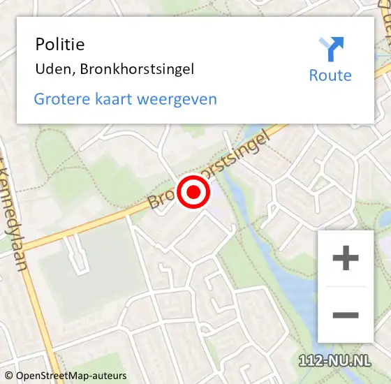 Locatie op kaart van de 112 melding: Politie Uden, Bronkhorstsingel op 10 november 2022 08:37