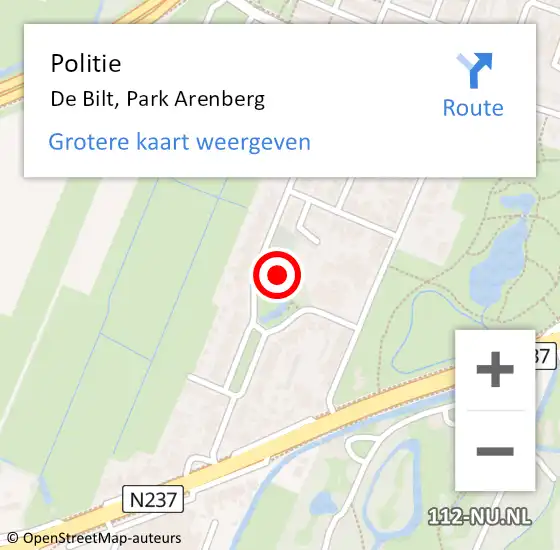 Locatie op kaart van de 112 melding: Politie De Bilt, Park Arenberg op 10 november 2022 08:41