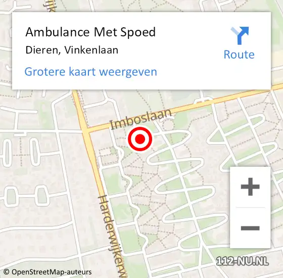 Locatie op kaart van de 112 melding: Ambulance Met Spoed Naar Dieren, Vinkenlaan op 10 november 2022 08:42