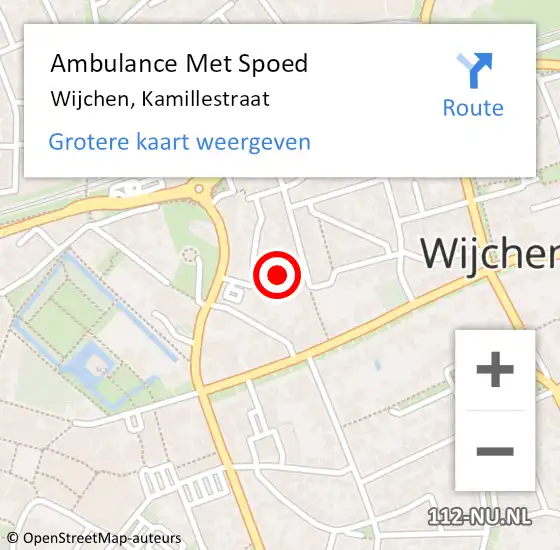 Locatie op kaart van de 112 melding: Ambulance Met Spoed Naar Wijchen, Kamillestraat op 10 november 2022 08:58