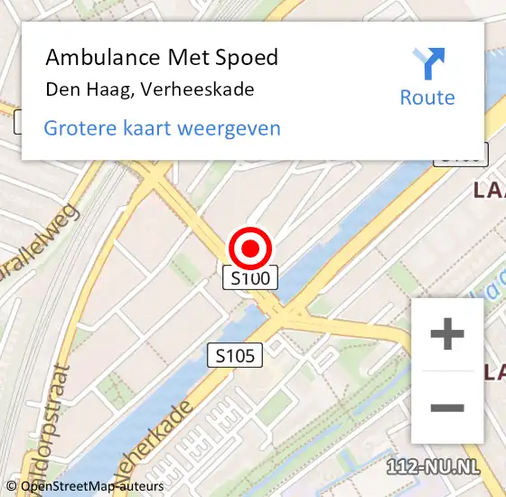 Locatie op kaart van de 112 melding: Ambulance Met Spoed Naar Den Haag, Verheeskade op 10 november 2022 09:00