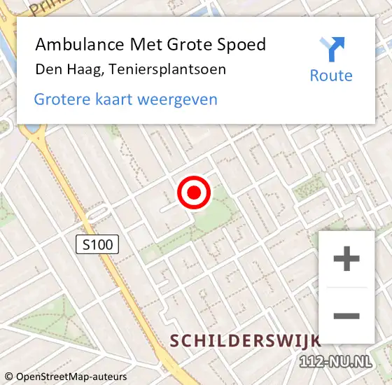 Locatie op kaart van de 112 melding: Ambulance Met Grote Spoed Naar Den Haag, Teniersplantsoen op 10 november 2022 09:13