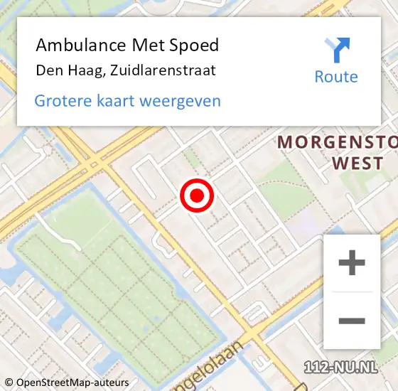 Locatie op kaart van de 112 melding: Ambulance Met Spoed Naar Den Haag, Zuidlarenstraat op 10 november 2022 09:26