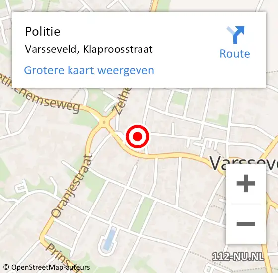 Locatie op kaart van de 112 melding: Politie Varsseveld, Klaproosstraat op 10 november 2022 09:56