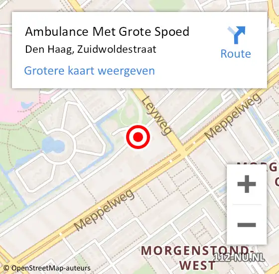 Locatie op kaart van de 112 melding: Ambulance Met Grote Spoed Naar Den Haag, Zuidwoldestraat op 10 november 2022 10:11