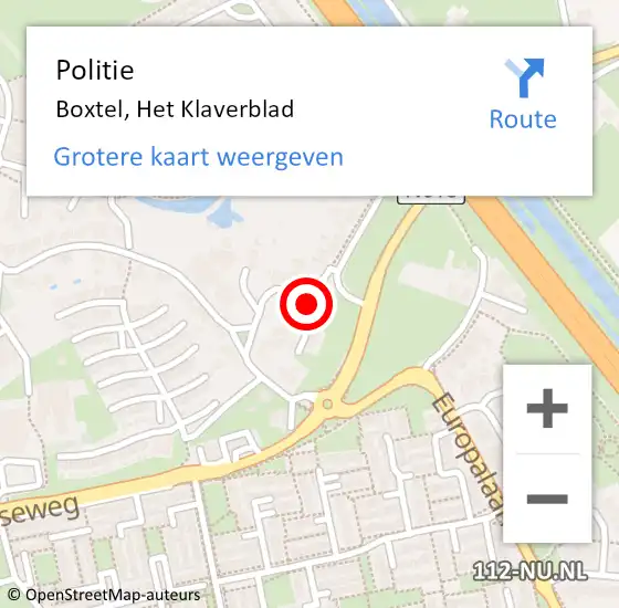 Locatie op kaart van de 112 melding: Politie Boxtel, Het Klaverblad op 10 november 2022 10:31