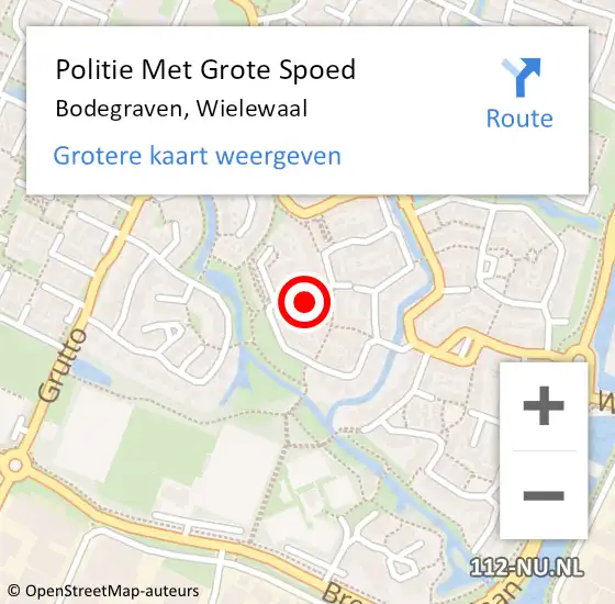 Locatie op kaart van de 112 melding: Politie Met Grote Spoed Naar Bodegraven, Wielewaal op 10 november 2022 10:37