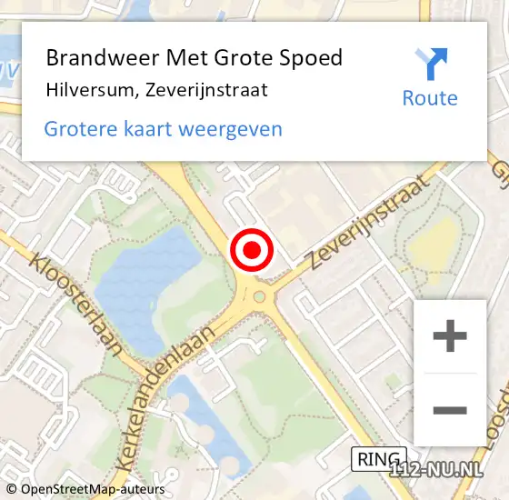 Locatie op kaart van de 112 melding: Brandweer Met Grote Spoed Naar Hilversum, Zeverijnstraat op 10 november 2022 10:40